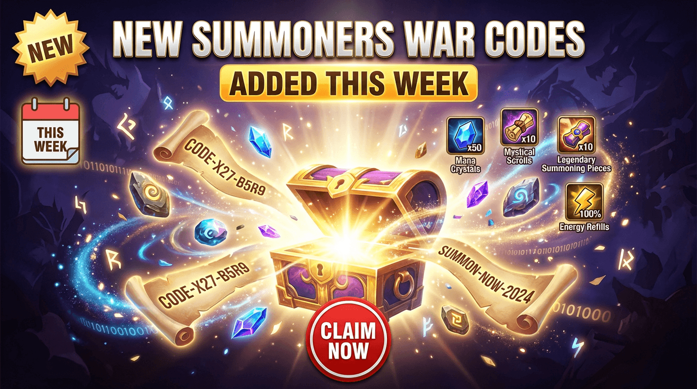 New Summoners War codes added this week highlighted at the top of the SWQ active codes table